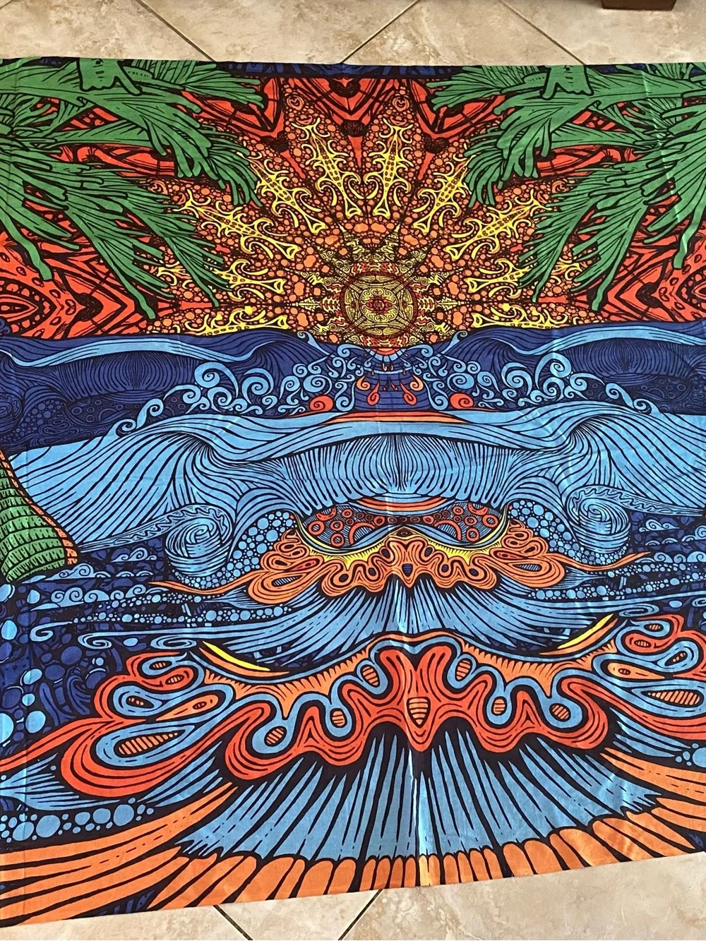 3D Epic Surf Tapestry Blacklight Art Beach Sunset Tropical Island Waves Surfing